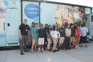 Students in front of the zspace trailer